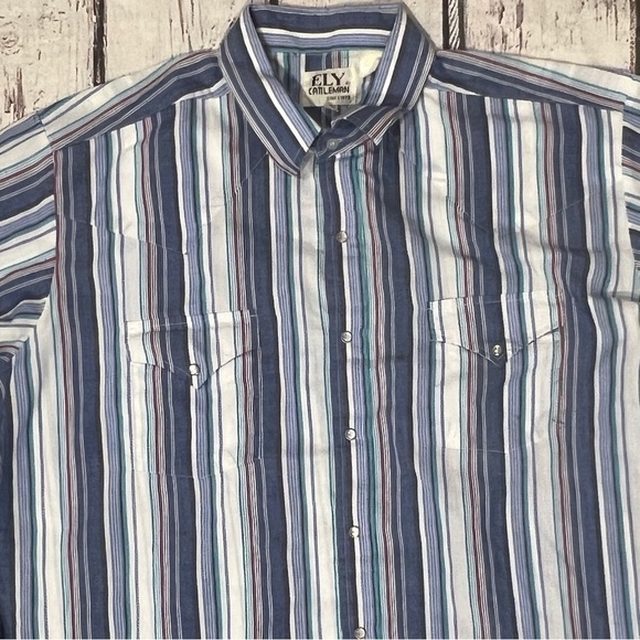 Vintage Ely Cattleman Striped Western Pearl Snap Button Down Mens Shirt - Picture 2 of 7